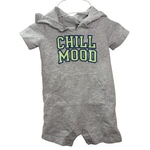 Carters Gray "Chill Mood" Short Sleeve Hooded Romper Pocket Snap Bottom 9 Months